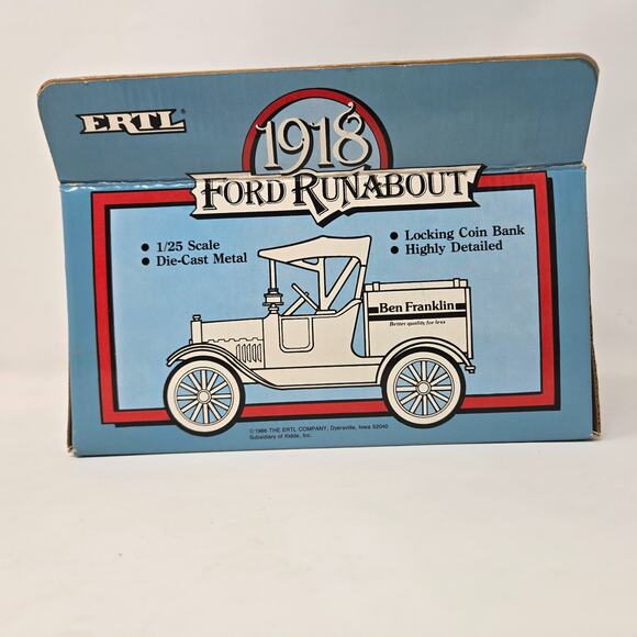 ERTL Die Cast 1918 Ford Runabout Piggy Bank Ben Franklin New in Box 1986 - Picture 9 of 16